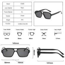 SO&EI Retro Double Bridges Women Square  Fashion Gradient Eyewear Trending Men Ocean Lens Sun Glasses Shades - 黑灰橙_Orange - 查看 3