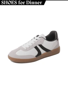 Women's Red Black Leopard Beige Gold Retro German Trainers – Lace-Up Low-Top Casual Sneakers [Size Up Half Size] - 黑色 - 查看 1
