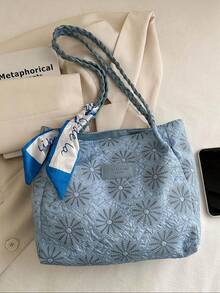 1 件女士时尚通勤大容量印花托特包、单肩包、四季皆宜 - 藍色 - 查看 8