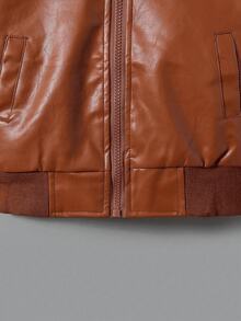 Fashionable & Versatile Tween Boy Motorcycle Style PU Leather Jacket Boys Warm Thermal Lined Long Sleeve Windbreaker, Autumn/Winter