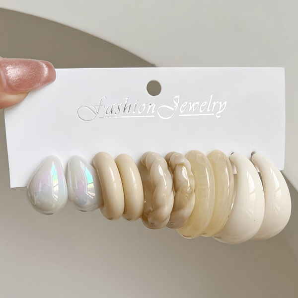 1 Set Of 5 Pairs Fashionable Comma & Teardrop Cute Doll Design Earrings, Versatile Mini C-Shape Earrings