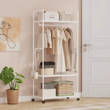 Cabideiro multifuncional para roupas, cabideiro de pé para dormitórios e quartos, organizador móvel para armazenamento de roupas, fácil montagem, material metálico espesso, design simples