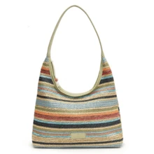 Women Straw Woven Tote Bag Striped Tote Clutch Bags Large Capacity Beach Vacation Shoulder Bag  For Outdoor Travel - 彩色_多 - 查看 5