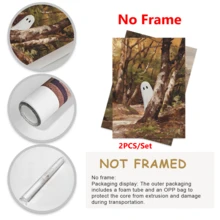 2 件装、可爱怪异墙饰、秋季怪异万圣节套装、秋季风景画、怪异万圣节装饰、森林、带画框的墙饰、墙饰、海报、帆布材料（可选画框）、万圣节礼物、特殊礼物、家居装饰、厨房装饰、客厅装饰、卧室装饰、办公室装饰、万圣节装饰、不给糖就捣蛋 - 多色 - 查看 7