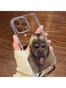 Expression 1pc 猴子设计透明软硅胶手机保护壳，带透明镜片，防滑防震，适用于 16/15/14/13/12/11 Pro Max/7/8 Plus、Galaxy 等型号