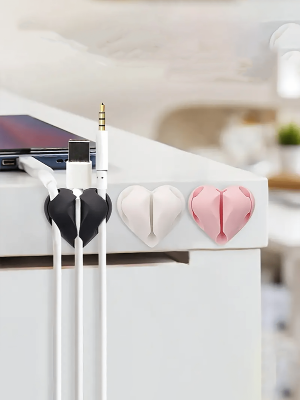 Heart-Shaped Cable Organizer, Phone Charging Cable Clip, Winder, Self-Adhesive Cord Management, Suitable For Table Edge, Bedside Table, Wall, Car, And Office For Office, Dorm And Home Use
