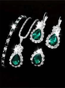 Set de joyería de 5 piezas de estilo de lujo, que incluye collar, pulsera, anillo y aretes, con múltiples colores disponibles, accesorios de moda para mujer