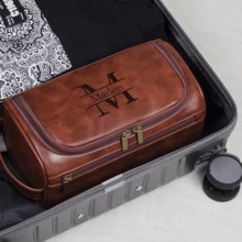 Custom Engraved Men's Faux Leather Toiletry Bag With Hook - Waterproof & Stain-Resistant, Perfect For Travel & Gifts, Includes Side Handle - Brown - View 10