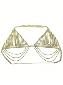 Bikini con bralette decorado con rhinestones, tanga y cadena corporal como accesorio de joyería para mujer, ideal para el verano