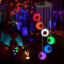 1 Stück Solar betriebenes Ahornblatt Windspiel mit farbwechselnder Nachtbeleuchtung - Gruseliges Glühauge Atmosphäre Solar Halloween Windspiel, ideal für Außenbereich, Schlafzimmer, Terrasse und Gartendekoration - Perfekte Halloween Außendekoration, Weihnachts-Außendekoration, Halloween Dekoration, Licht Heimdekoration, Party Dekoration, Halloween Dekoration, Raumdekoration, Halloween Gartendekoration als Geschenk, Fairy