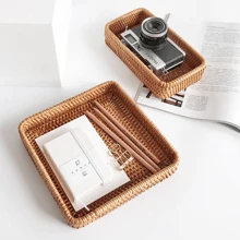 1pc Natural Handmade Rattan Dining Tray, Japanese Square Multipurpose Fruit Platter Storage Box, Suitable For Restaurant/Outdoor Picnic, Home Storage, Wedding Decor, Fruit Basket