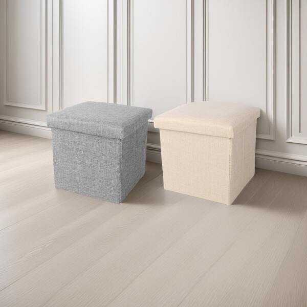 2pcs Gray & Beige Multifunctional Foldable Storage Ottomans, Practical Minimalist Design