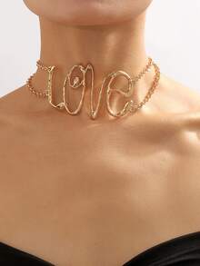 1pc Women's Hollow Letter Necklace, Hip-Hop Motorcycle Style - Letter Clavicle Chain - View 2