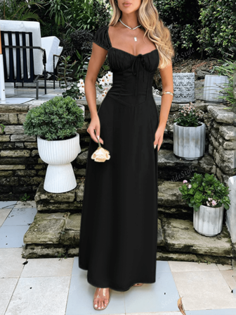1pc Women's Casual Solid Color Fitted Waist Slim Chic Dress