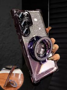 奢华电镀透明手机壳，带指环支架和磁吸支架，防震，镶钻闪亮，Y2K风格，时尚硅胶软壳保护套，兼容 16/16E/15/14/13/12/11/X/XS/XR/8/7 Plus/Pro/Max/Mini、Galaxy S24/S25 Ultra、小米Redmi、荣耀、OPPO Reno、MOTO Infinix Women 2025等机型。