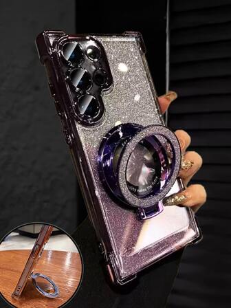 Luxury Electroplated Transparent Phone Case With Ring Holder & Magnetic Stand, Shockproof, Rhinestone Glitter, Y2K Style, Fashionable Silicone Soft Protective Cover Compatible With Iphone 16/16E/15/14/13/12/11/X/XS/XR/8/7 Plus/Pro/Max/Mini, Galaxy S24/S25 Ultra, Compatible With Xiaomi Redmi, Honor, OPPO Reno, MOTO Infinix Women 2025