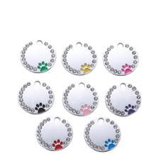 Customized Pet Supplies - Can Be Engraved With Name, Phone Number, Etc. 1pc Round Rhinestone Paw Print Pet Tag, Cute Dog Pendant Decoration