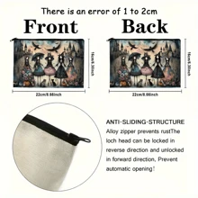 Geantă de machiaj gotică multifuncțională – cu modele de vrăjitoare, pisică neagră și bufniță, geantă de călătorie portabilă din pânză, ideală pentru călătorii, gustări, monede, cu model elegant de castel, cadou perfect pentru surori