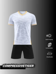2 piezas Conjunto de jersey de fútbol blanco personalizado - Camiseta y pantalones cortos de fútbol personalizados con gráficos | Agrega tu nombre/número | Ropa deportiva que absorbe la humedad, de moda, casual, minimalista, personalizada, única, ropa de hombre, armario cápsula, ropa básica/urbana para hombre, regalo ideal para él, novio, familia, amigos, adecuado para cumpleaños, vacaciones/vacaciones, escuela/partido, deportes/escalada - Blanco - Ver 2