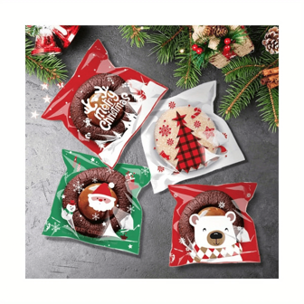 100个圣诞饼干礼品袋，透明自粘节日派对小包装包含圣诞老人和雪花图案，适用于糖果、饼干、礼品包装和装饰，带有节日主题插图，方便的密封设计，最适合圣诞节圣诞节圣诞装饰圣诞睡衣圣诞礼物圣诞装饰