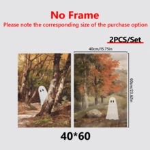 2 件装、可爱怪异墙饰、秋季怪异万圣节套装、秋季风景画、怪异万圣节装饰、森林、带画框的墙饰、墙饰、海报、帆布材料（可选画框）、万圣节礼物、特殊礼物、家居装饰、厨房装饰、客厅装饰、卧室装饰、办公室装饰、万圣节装饰、不给糖就捣蛋 - 多色 - 查看 11