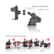 手机支架旋转吸盘式车载导航支架稳定不晃动可伸缩支架兼容 、Android 手机，生日、家人、朋友礼物汽车配件，车载手机支架 - 黑色 - 查看 8