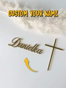 1pc Customized Acrylic Name Cross Cake Topper, Personalized Acrylic Baptism Cake Decor, Gold Baptism Cake Hanging Ornament, Baptism Cake Decoration, Customized Name Hanging Ornament - Gold Mirror - View 6
