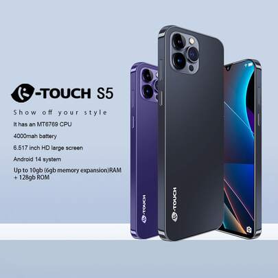  K-TOUCH S5 10GB（4GB+6GB 扩展内存）+128GB 4G LTE，全球版，Android 14 智能手机，6.517 英寸 HD+，电池：配备 4000mAh 电池、1300 万像素、前后双摄像头、双 SIM 卡和双待机以及 8 核处理器，是送给家人的完美礼物。