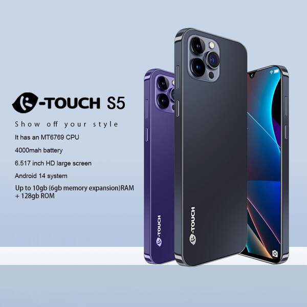 K-TOUCH الهاتف الذكي K-TOUCH S5 بذاكرة 10 جيجابايت (4 جيجابايت + 6 جيجابايت ذاكرة موسعة) + 128 جيجابايت 4G LTE، الإصدار العالمي، نظام الأندرويد 14، شاشة 6.517 بوصة HD+، بطارية 4000 ملي أمبير، كاميرا أمامية وخلفية بدقة 13 ميجا بكسل، بطاقتي SIM مزدوجة وترند مزدوجة، وبمعالج ثماني النواة، وهو هدية مثالية لعائلتك.