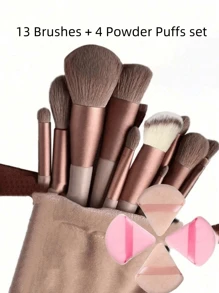15 pièces Ensemble de pinceaux de maquillage, 13 pinceaux de maquillage et 2 éponges de maquillage, utilisation double humide et sèche, outils de maquillage essentiels, cadeau idéal pour Noël, Nouvel An, Fête des Mères, Remise des diplômes