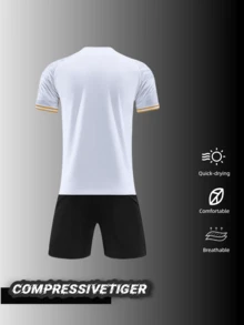 2 piezas Conjunto de jersey de fútbol blanco personalizado - Camiseta y pantalones cortos de fútbol personalizados con gráficos | Agrega tu nombre/número | Ropa deportiva que absorbe la humedad, de moda, casual, minimalista, personalizada, única, ropa de hombre, armario cápsula, ropa básica/urbana para hombre, regalo ideal para él, novio, familia, amigos, adecuado para cumpleaños, vacaciones/vacaciones, escuela/partido, deportes/escalada - Blanco - Ver 3