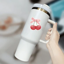 Cherry With Pink Bow Sticker - Soft Girl Era Aesthetic, Waterproof Vinyl Decal For Laptops, Kindle, Water Bottles Self-Adhesive, Reusable, Ceramic, Glass, Metal, Plastic Ideal For Personalization Ideal For Decorating., For School Supplies, Back To School - Multicolor - View 5