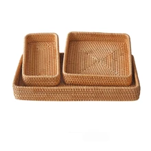 1pc Natural Handmade Rattan Dining Tray, Japanese Square Multipurpose Fruit Platter Storage Box, Suitable For Restaurant/Outdoor Picnic, Home Storage, Wedding Decor, Fruit Basket