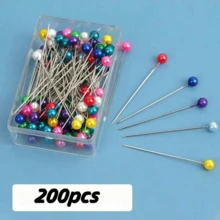 100/200pcs Sewing Needles, Faux Pearl Head Pins, Quilt Pins, Fabric Needles, For Crafts, Sewing, Edging, Jewelry Decoration - White - View 19