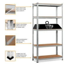 5 Tier Racking Shelf Heavy Duty Garage Shelving Storage Shelves Unit 180x90x40cm Adjustable Metal Organiser - Default - View 9