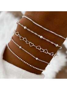 13pcs/5pcs Fashion Minimalist Heart Round Beads Bracelet Set, Stackable Layered Bracelets For Women Girls, Everyday Casual Wear, Party, Holiday Gift, Versatile, Suitable For Autumn/Winter, Christmas Gift For Friend, Family, Girlfriend