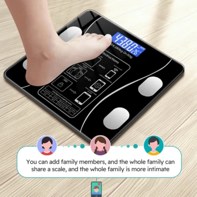 1 pieza Báscula de grasa corporal inteligente, báscula digital inalámbrica para baño con pantalla LED, báscula de peso corporal inteligente, báscula digital, alimentada por batería (pilas AAA no incluidas), analizador de composición corporal, báscula de IMC, aplicación para teléfono inteligente, adecuada para dormitorio, acondicionamiento físico, dispositivo de medición, báscula electrónica, para uso en el hogar, baño, dormitorio