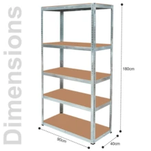5 Tier Racking Shelf Heavy Duty Garage Shelving Storage Shelves Unit 180x90x40cm Adjustable Metal Organiser - Default - View 2