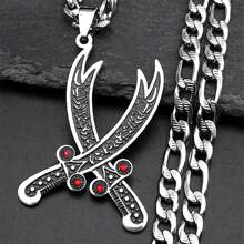 Imam Ali Sword Muslim Islam Knife Chain Necklace For Men Women Stainless Steel Arabic Zulfiqar Enamel Pendant Necklaces Jewlery