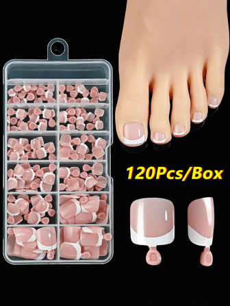 120Pcs Short French Tip Toenail Press Ons Glossy Square Multicoloured Fake Toe Nails Full Cover Soft Gel Press On Nails Toes, Soak Off Press On Toenails Luxury Press On Toenails For Women Girls Nail Extension Home DIY Nail Salon - DIY Pedicure