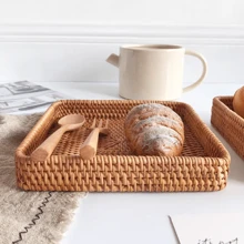1pc Natural Handmade Rattan Dining Tray, Japanese Square Multipurpose Fruit Platter Storage Box, Suitable For Restaurant/Outdoor Picnic, Home Storage, Wedding Decor, Fruit Basket
