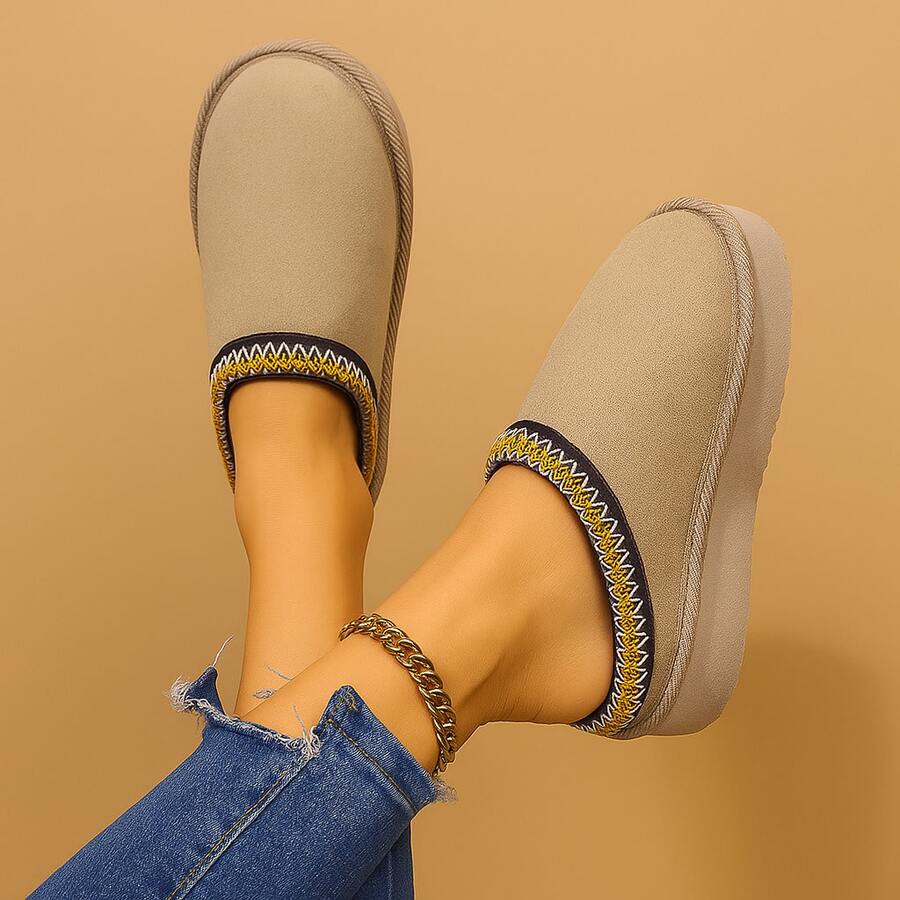 Zapatillas bajas interiores cómodas para mujer, zapatos de invierno cálidos - Beis - Ver 1