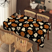 1 buc., Decor pentru casă, Față de masă cu imprimeu de craniu și dovleac de Halloween - Față de masă dreptunghiulară durabilă, potrivită pentru petreceri în interior și în exterior, nunți, decor restaurant, mese festive, sărbători tematice, decorațiuni de Halloween, articole pentru petreceri, decor festiv, dormitor, sufragerie, grădină, decor exterior, recuzită foto