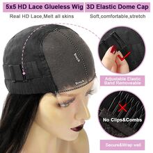 WOWANGEL 5x5 HD Lace Closure Wig, 100% Human Hair Straight, Invisible Skin-Friendly Fit, 200% Density, Brazilian Remy Human Hair, 5x5 HD Lace Closure Wig, Pre-Plucked, No Glue Needed, For Women - Natural Black - View 8