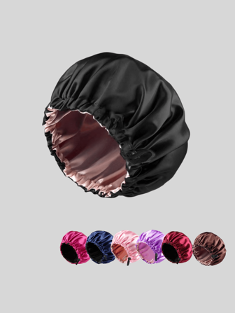 1 pièce Bonnet de douche ajustable en satin unicolore à double couche pour femmes, convient pour les soins de la peau, la beauté, le sommeil, la protection contre la poussière et l'huile