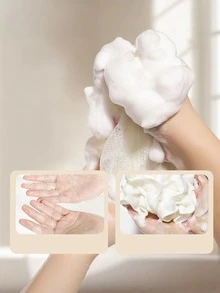 1/2/3 件/套二合一可扩展淋浴球、超柔软沐浴海绵（带皂基设计和去角质褶边）、大型双纹理身体磨砂膏（可温和清洁并带来浅米色柔滑效果）、浴室配件、浴缸装饰用品、装饰性浴室用品、耐用浴室工具 - 均碼 - 查看 2