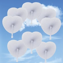 12/24/30/48/60pcs White Heart-Shaped Folding Paper Fans, Summer Paper Fans, White Bulk Collapsible Hand-Held Fans For Wedding Decor, Wedding Birthday Party DIY Gift, Best Gift For Birthday, Wedding Ceremony Decoration