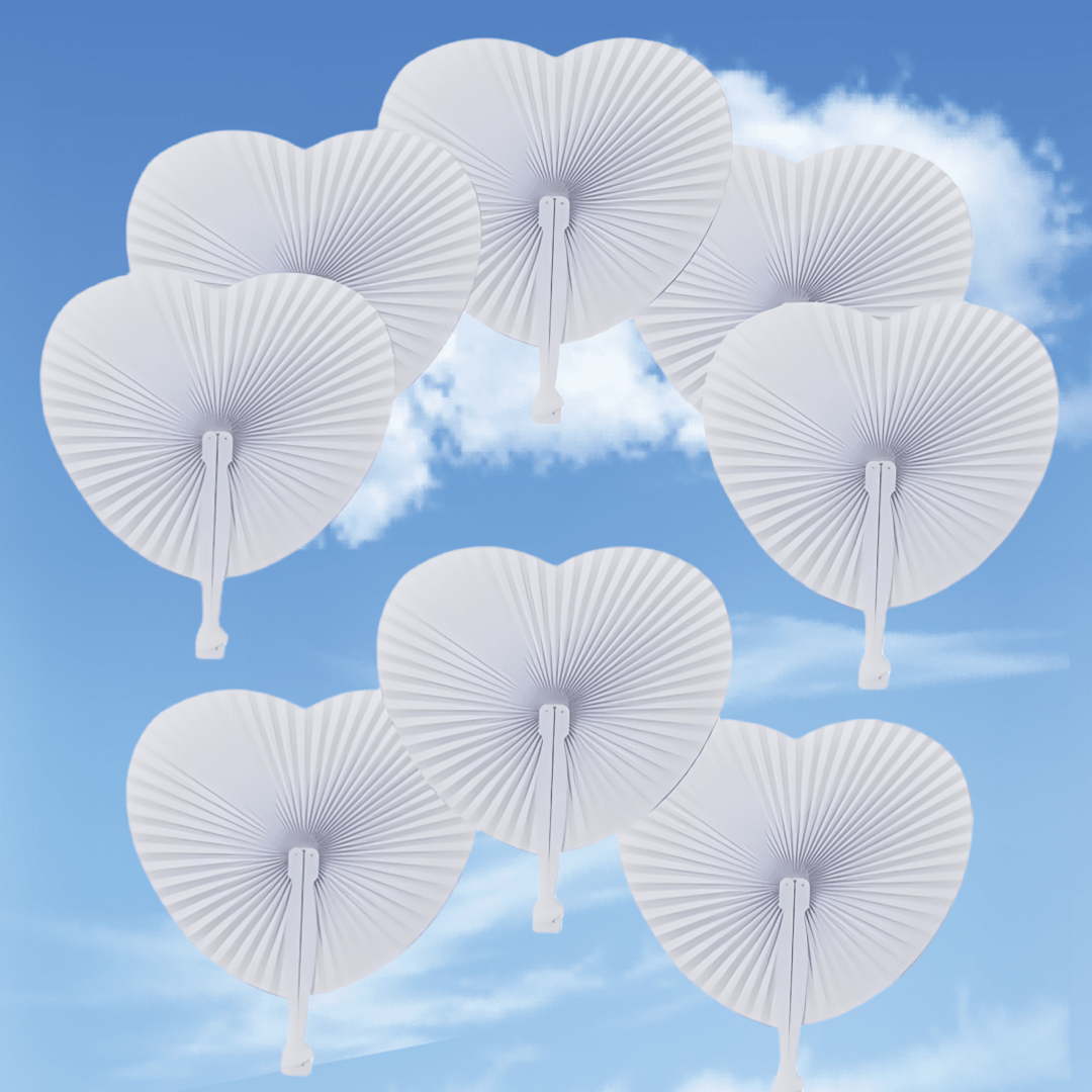 12/24/30/48/60pcs White Heart-Shaped Folding Paper Fans, Summer Paper Fans, White Bulk Collapsible Hand-Held Fans For Wedding Decor, Wedding Birthday Party DIY Gift, Best Gift For Birthday, Wedding Ceremony Decoration