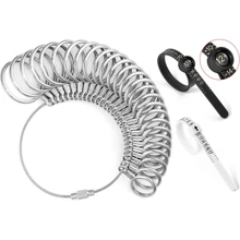 Kit de herramienta de medición de talla de anillo, 27 herramientas de medición de anillo de acero inoxidable, tallas de anillo US 0-13, media talla, 2 tallas de dedo reutilizables con lupa para tallas de anillo US 1-17