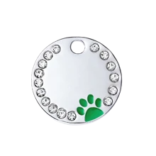 Customized Pet Supplies - Can Be Engraved With Name, Phone Number, Etc. 1pc Round Rhinestone Paw Print Pet Tag, Cute Dog Pendant Decoration